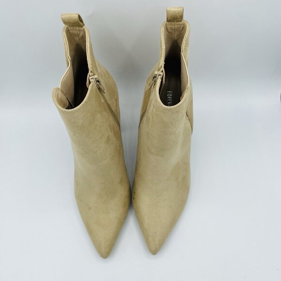 Forever 21 Shoes Womens Size 7.5 Tan Brown Faux Suede Boots Booties Heels Zip - Picture 5 of 7
